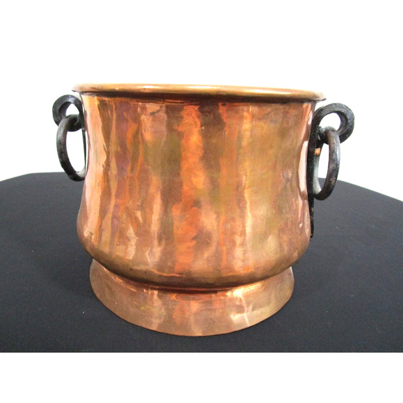 VTG IMAX Handmade In Turkey Old World Copper Pot/Plantar w/Iron Rings 6"L x 5"H - Picture 3 of 9